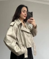 Eskitme Deri Ceket Bej