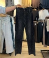 Füme Taşlı Wide Leg Kot Pantolon