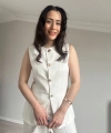 Geometrik Düğme Yelek Takım Beyaz