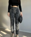Likralı Leopar Desen Boru Paça Jean