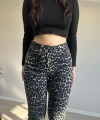 Likralı Leopar Desen Boru Paça Jean