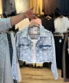 Puantiyeli Oversize Crop Kot Ceket - Buz Mavisi