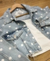 Puantiyeli Oversize Crop Kot Ceket - Buz Mavisi
