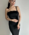 Straplez Tüylü Elbise