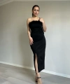 Straplez Tüylü Elbise