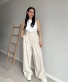 Tensel Kumaş Bol Pantolon Krem