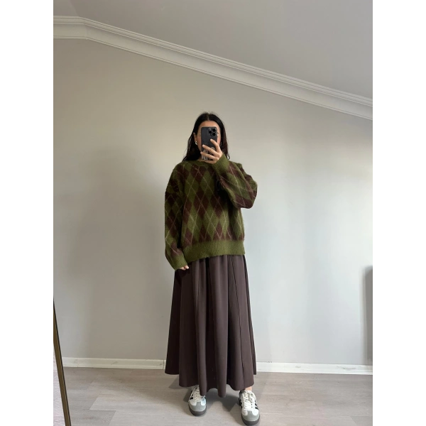 Baklava Desen Kazak Yeşil Kahve