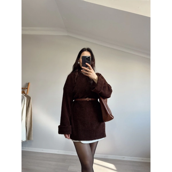 Buklet Oversize Kazak Kahve