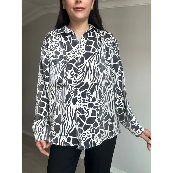 Çift Renk Desenli Saten Gömlek