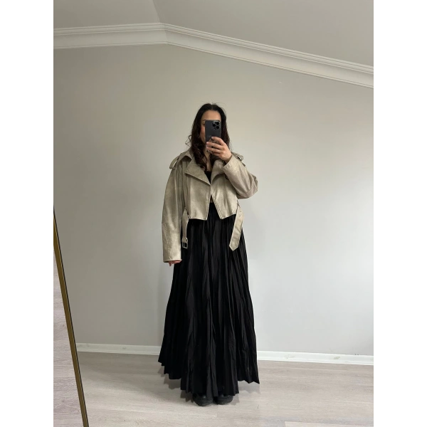 Eskitme Deri Ceket Bej