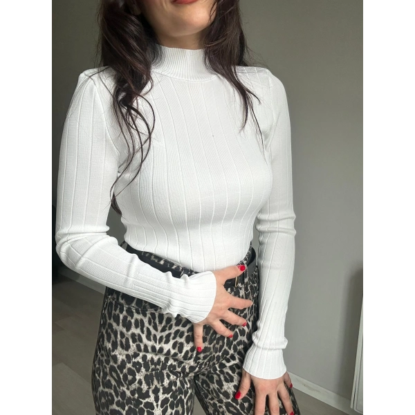 Fitilli Yarım Balıkçı Beyaz Triko Badi