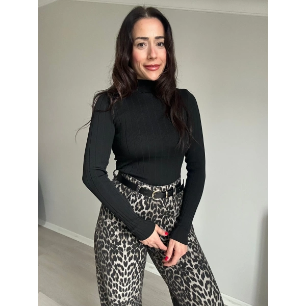 Fitilli Yarım Balıkçı Siyah Triko Badi