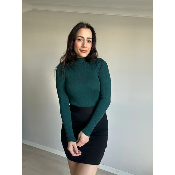 Fitilli Yarım Balıkçı Yeşil Triko Badi