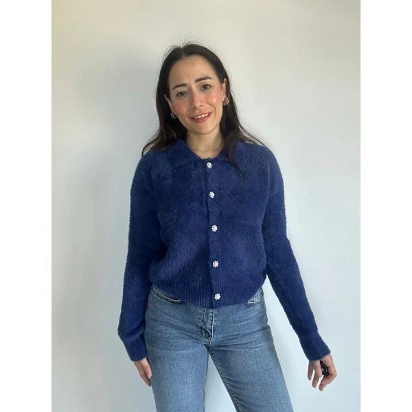 İnci Düğmeli Triko Hırka Lacivert