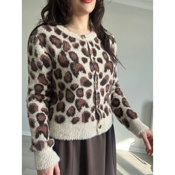 Leopar Desen Yumoş Hırka