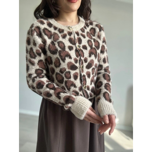Leopar Desen Yumoş Hırka