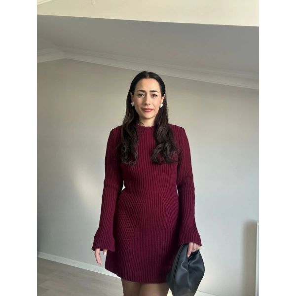 Mini Triko Bordo Elbise