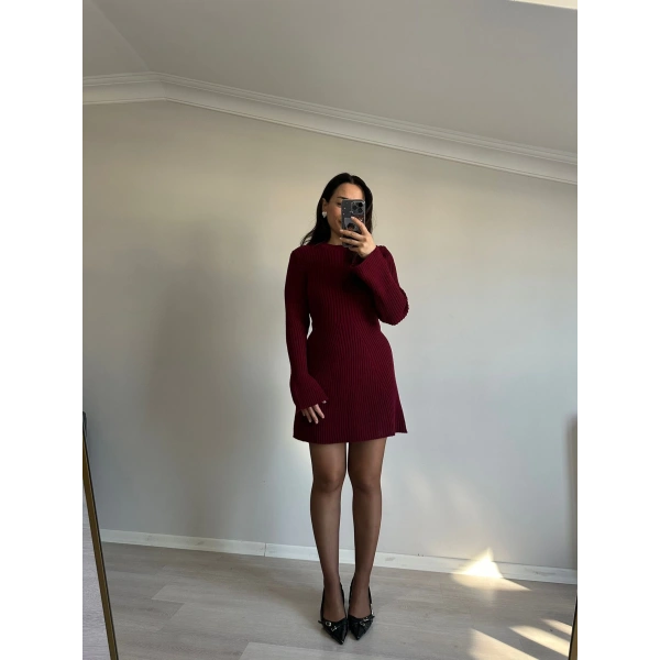 Mini Triko Bordo Elbise
