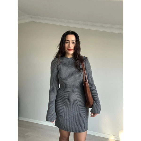 Mini Triko Gri Elbise