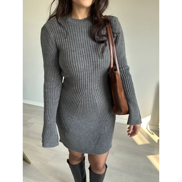 Mini Triko Gri Elbise