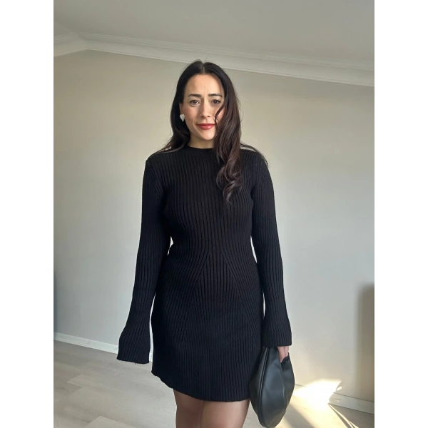 Mini Triko Siyah Elbise