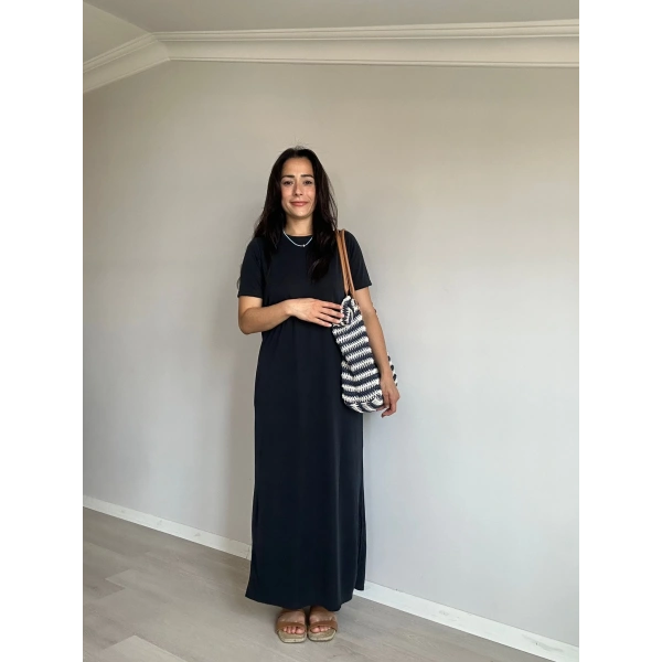 Modal Kumaş Basic Elbise Siyah