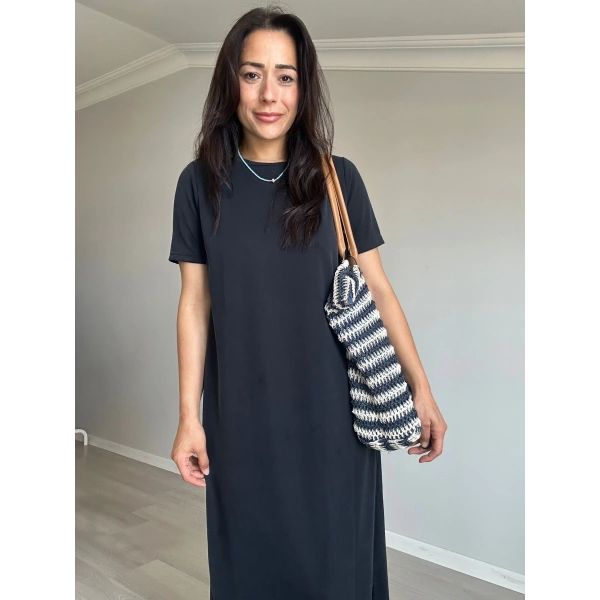 Modal Kumaş Basic Elbise Siyah