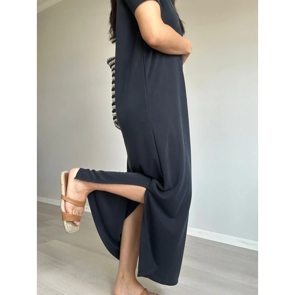 Modal Kumaş Basic Elbise Siyah