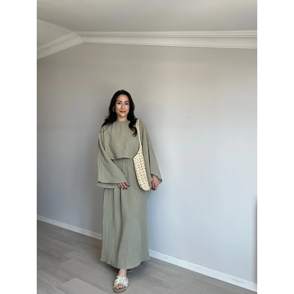 Müslim Kumaş Etek Takım Haki