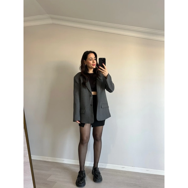 Oversize Astarlı Blazer Ceket Antrasit