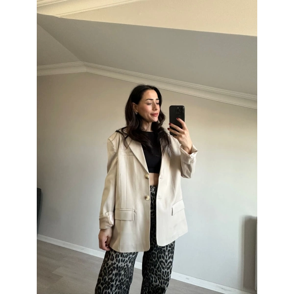 Oversize Astarlı Blazer Ceket Bej