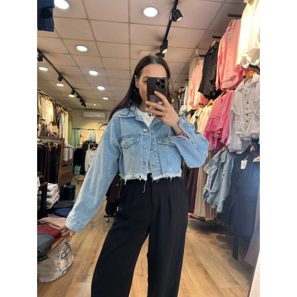 Parlak Crop Kot Ceket
