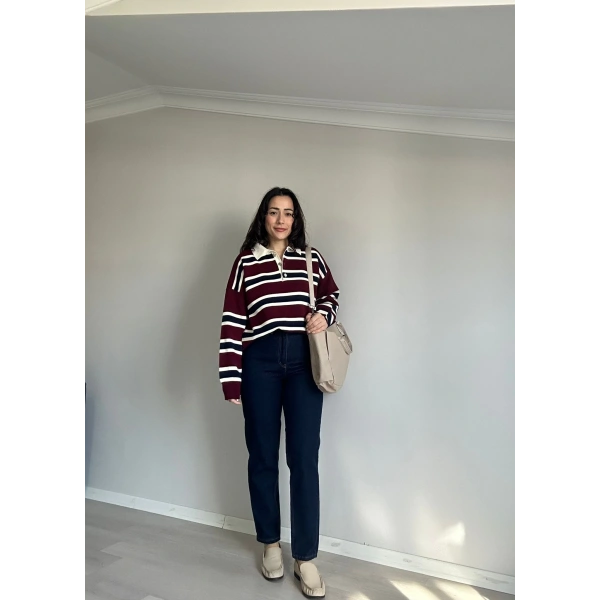 Polo Yaka Çizgili Kazak