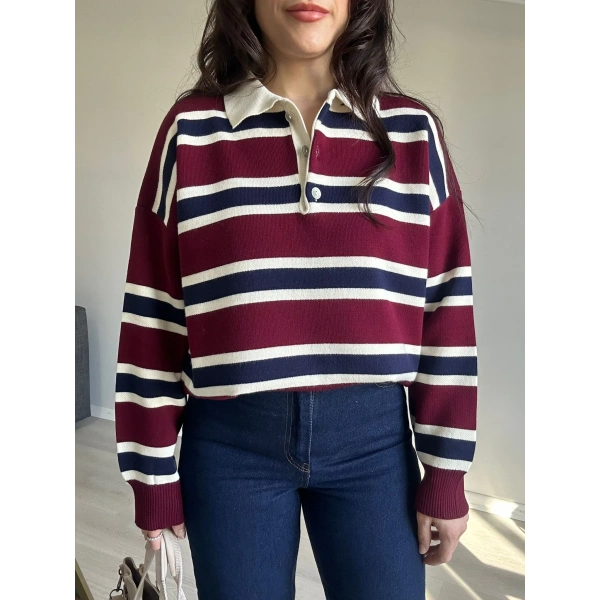 Polo Yaka Çizgili Kazak