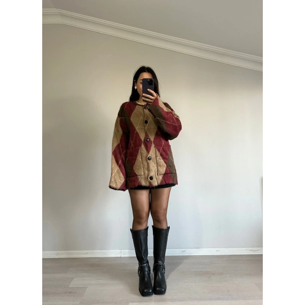 Sakal Dokulu Baklava Desen Kalın Hırka