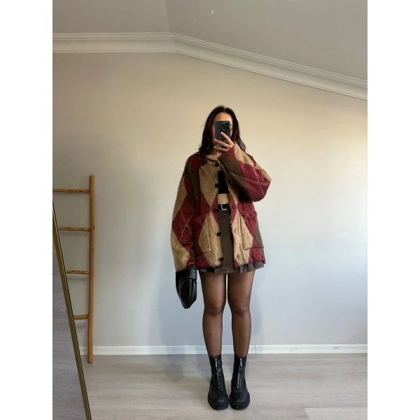 Sakal Dokulu Baklava Desen Kalın Hırka