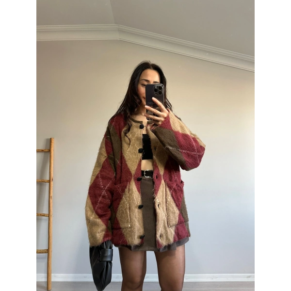 Sakal Dokulu Baklava Desen Kalın Hırka