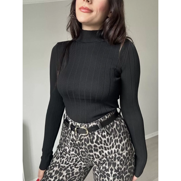 Siyah Beyaz 2li Yarım Balıkçı Fitilli Triko Badi