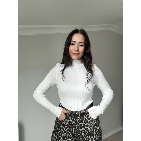 Siyah Beyaz 2li Yarım Balıkçı Fitilli Triko Badi