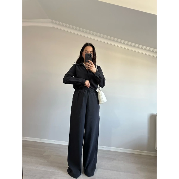 Tensel Kumaş Crop Gömlekli Takım