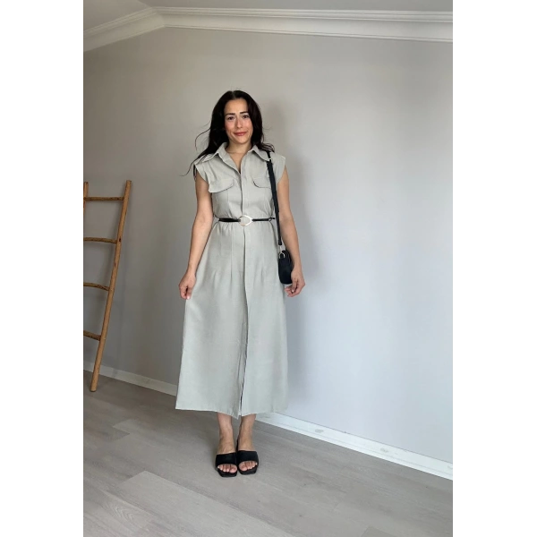 Tensel Kumaş Sıfır Kol Elbise