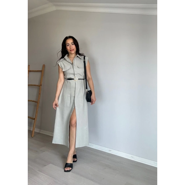 Tensel Kumaş Sıfır Kol Elbise