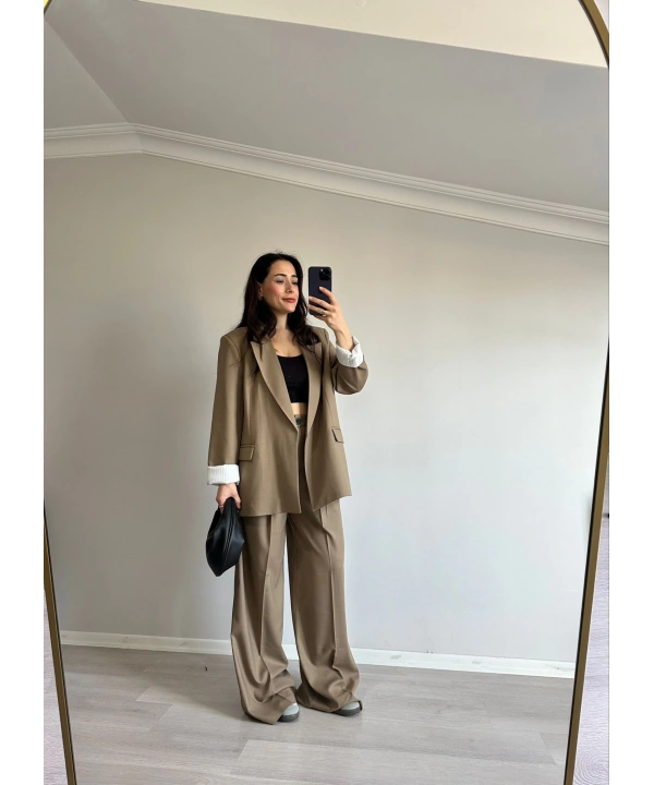 Astarı Çizgili Blazer Ceket Yeşil