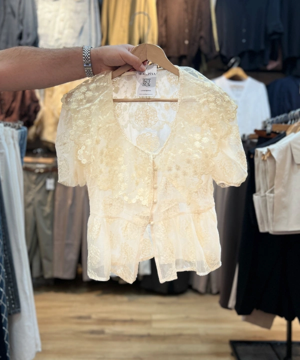 Bebe Yaka Çiçek Desenli Gömlek - Sarı