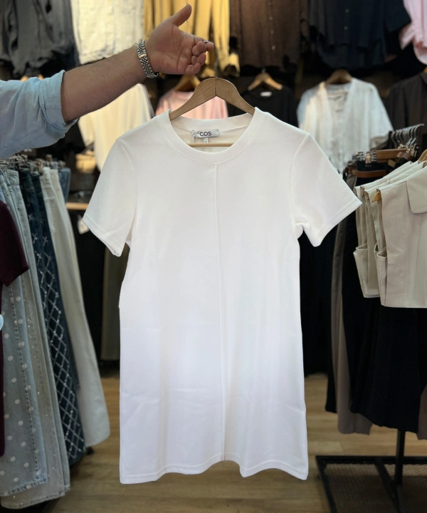 Beyaz Basic Lacoste Kumaş Elbise
