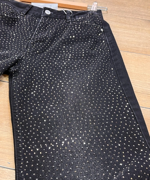 Füme Taşlı Wide Leg Kot Pantolon