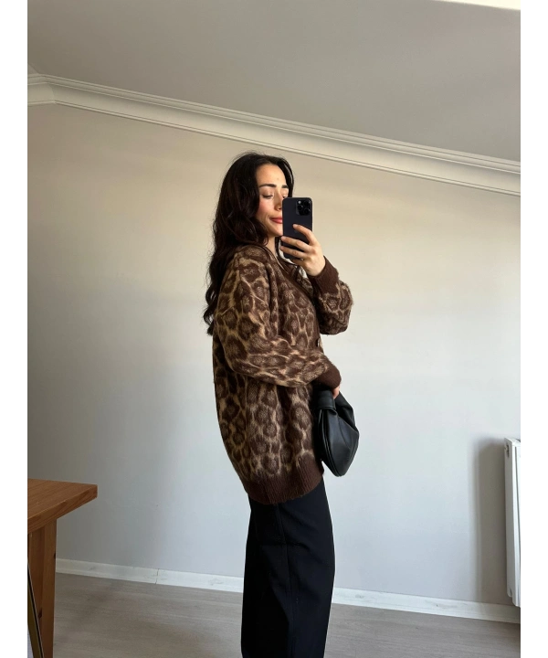 Leopar Desen Hırka