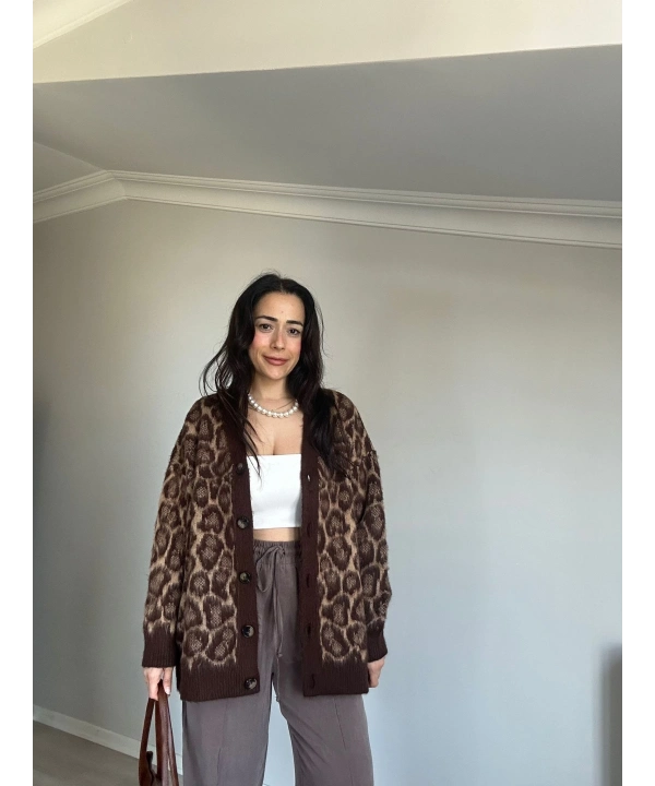 Leopar Desen Hırka