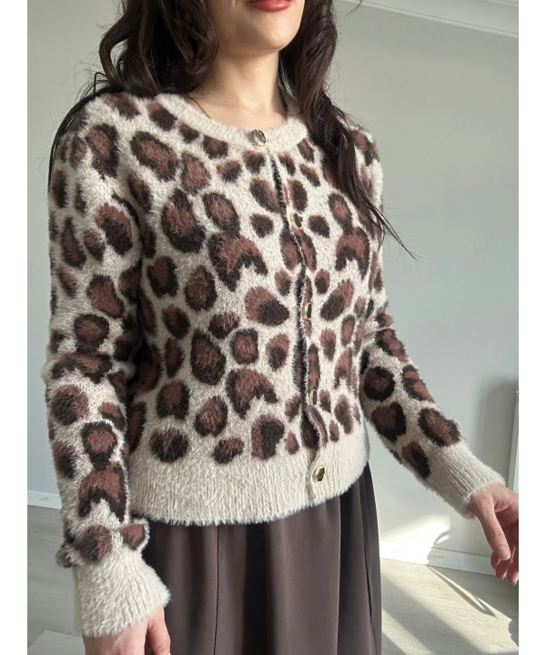 Leopar Desen Yumoş Hırka