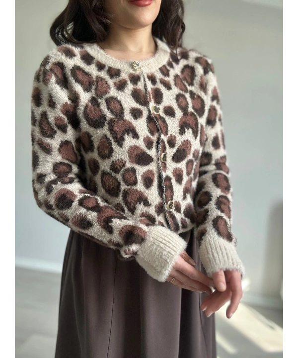 Leopar Desen Yumoş Hırka